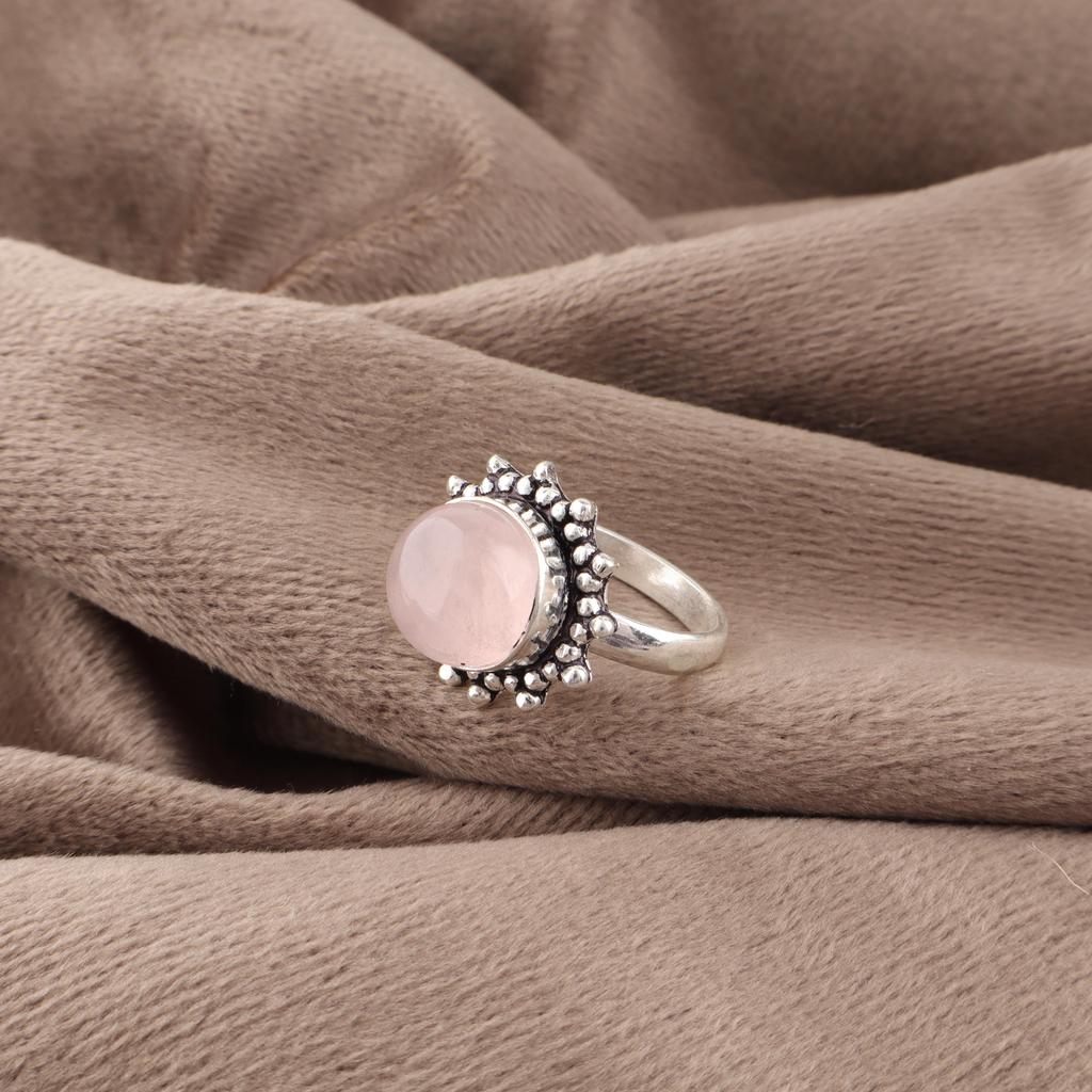 Rose Quartz Jewelry, 925 Solid Sterling Silver Ring, Handmade Gemstone Jewelry Ring For Thanksgiving Gift