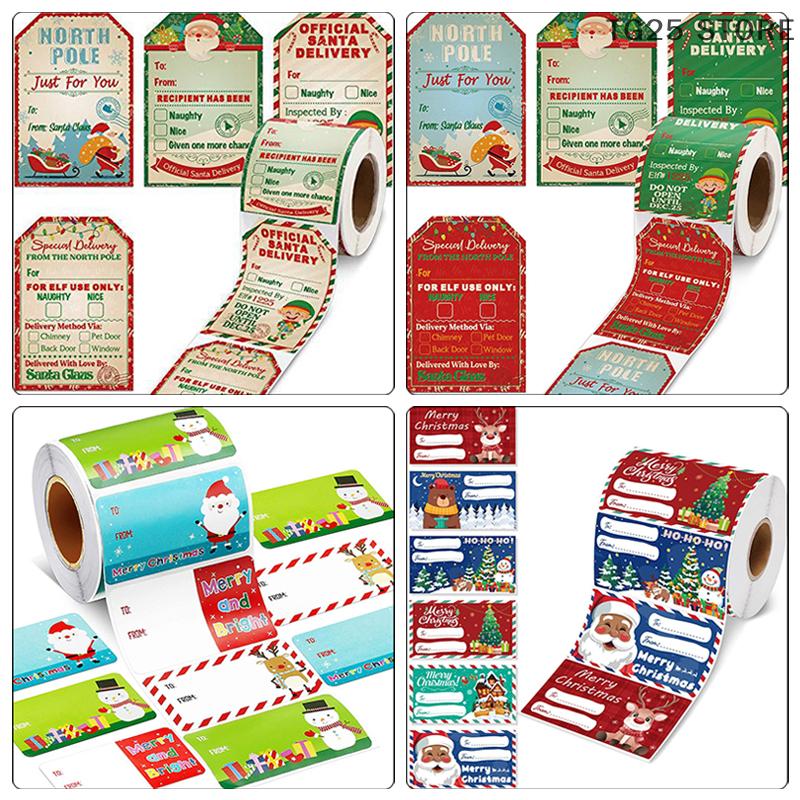 200-500Pcs Self-Adhesive PVC Christmas Stickers Christmas Tree Santa Hat Gift Tags Gift Wrapping Seals Decals Party Decorations
