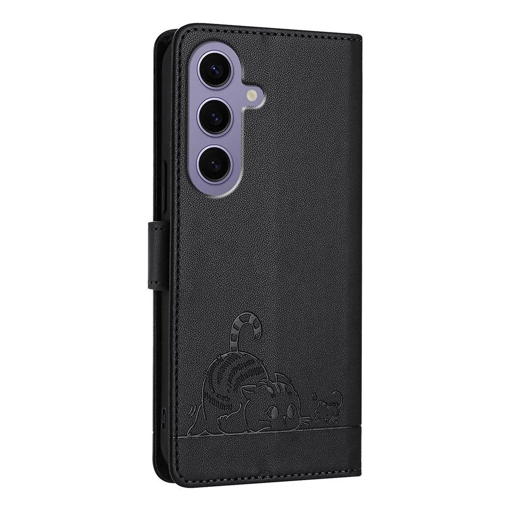 For Samsung Galaxy S24 Case with Strap RFID Blocking Leather Wallet Phone Cover Cat Mouse Pattern