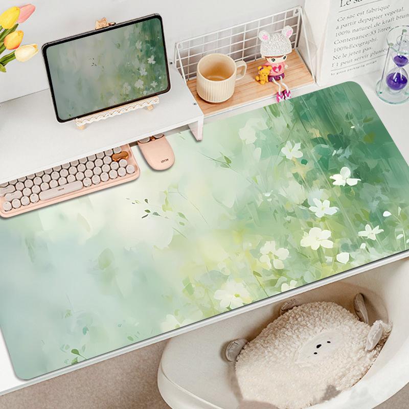 Tapis de souris créatif à l'aquarelle surdimensionné peinture à l'huile vert frais protection des yeux pour filles tapis de table d'ordinateur portable