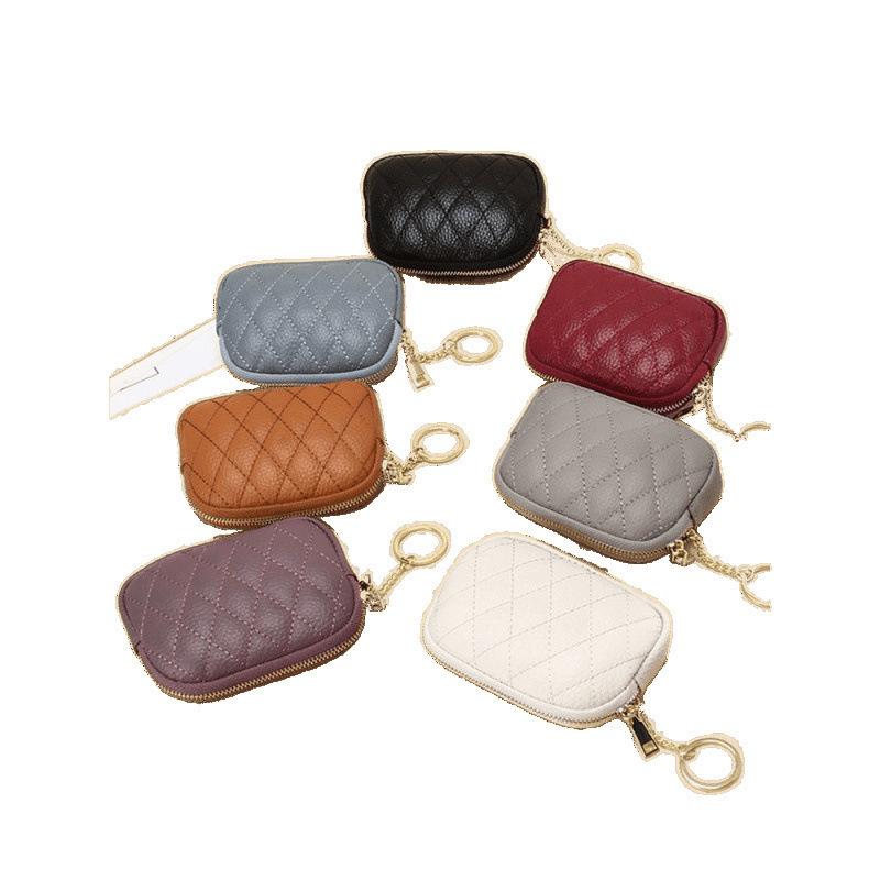 Women's Retro Soft Leather Coin Purse - Mini Diamond Pattern Keychain Wallet with Card Holder & Zipper