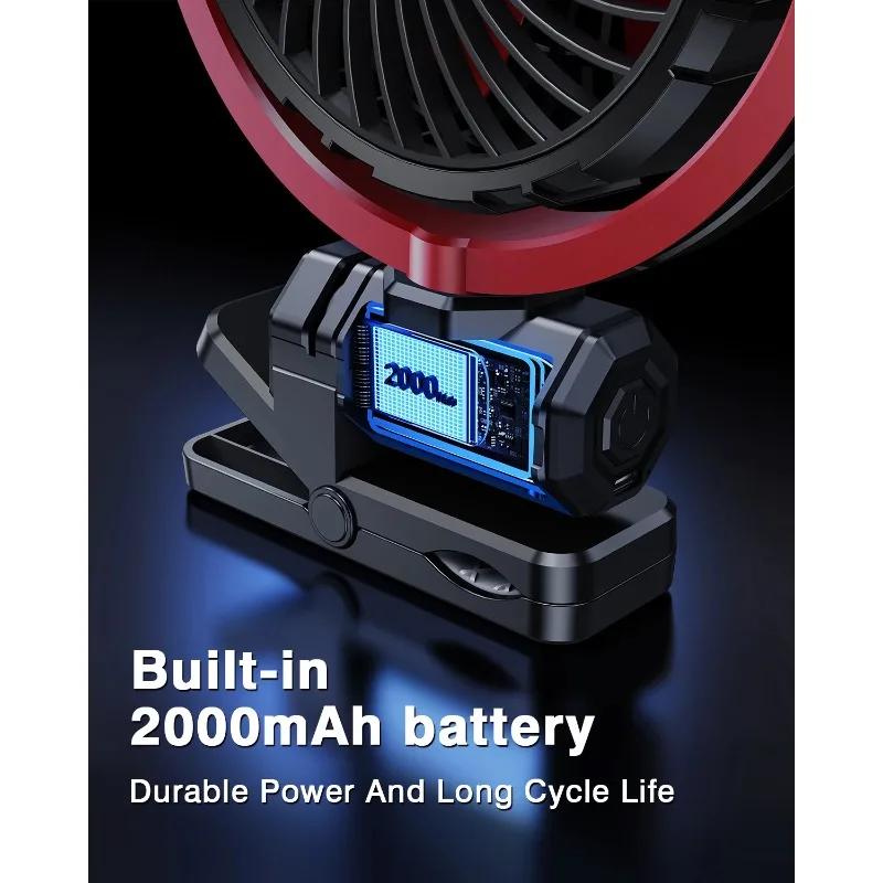 2000mAh USB Car Fan Rechargeable Brushless Cooler Summer Cooling Clamp Fan 900 Rotatable Portable Cooling Tool Electronic Fan