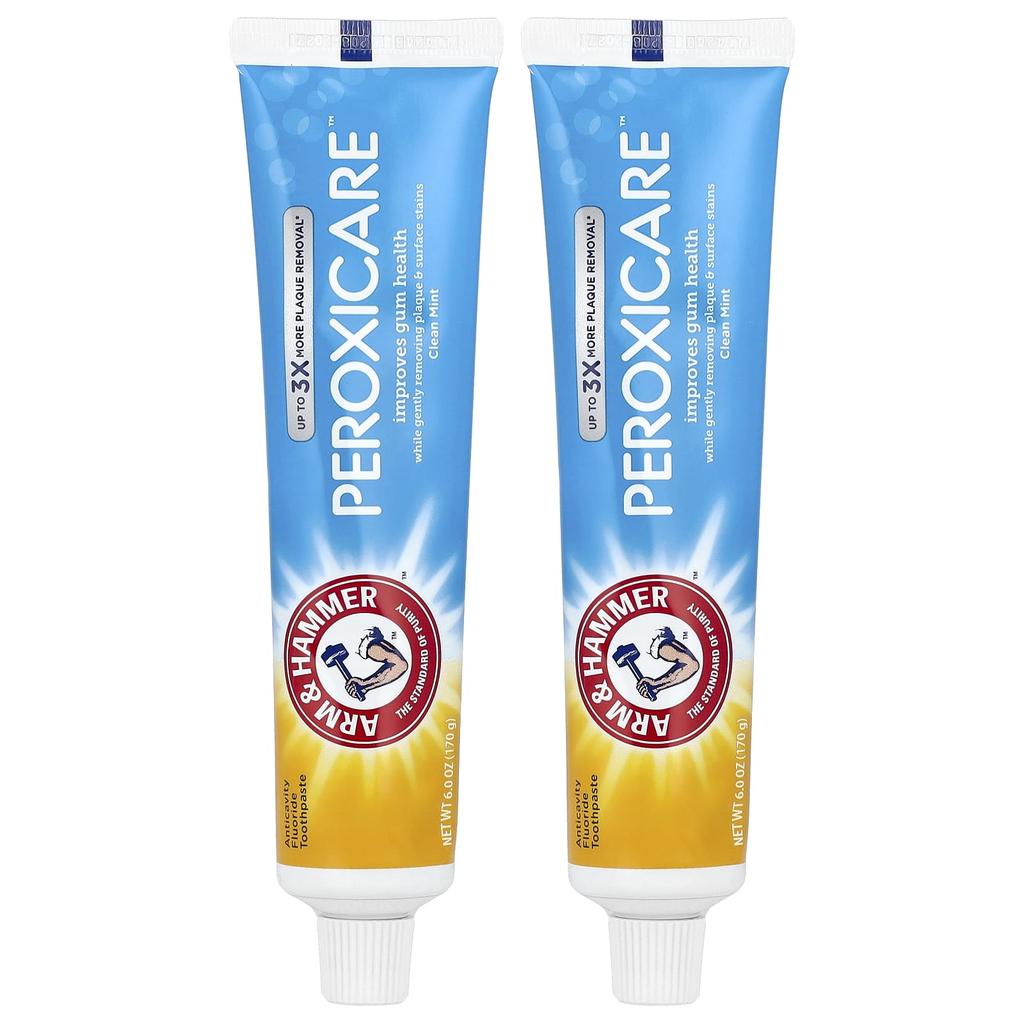 Arm & Hammer, Peroxicare, Deep Clean, Cavity Prevention Fluoride Toothpaste, Clean Mint, Twin Pack, 170G (6.0Oz) Each