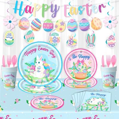 Thème Pâques Décorations Créatives Fête de Pâques Mignon Suspendu Spirale Décor Thème Pâques Bricolage Lapin Lapin Œuf Bannière Fête d'Anniversaire