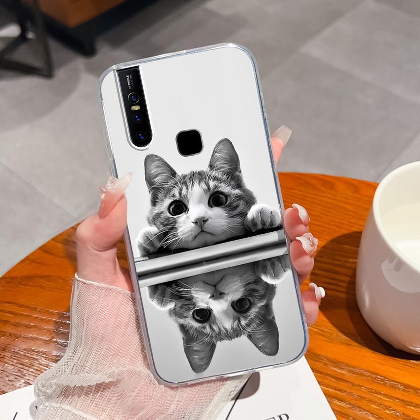 

Прозрачные чехлы для телефона для Vivo S15 V20 V19 V27 U20 V15 V21, мягкий силиконовый пылезащитный защитный ультратонкий чехол с рисунком милого кота для корпуса мобильного телефона Vivo Vivo NEX A