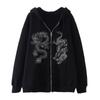 Women's Dragon Print Zipper Hoodie, 2025 European & American Trendy Loose Fleece Jacket