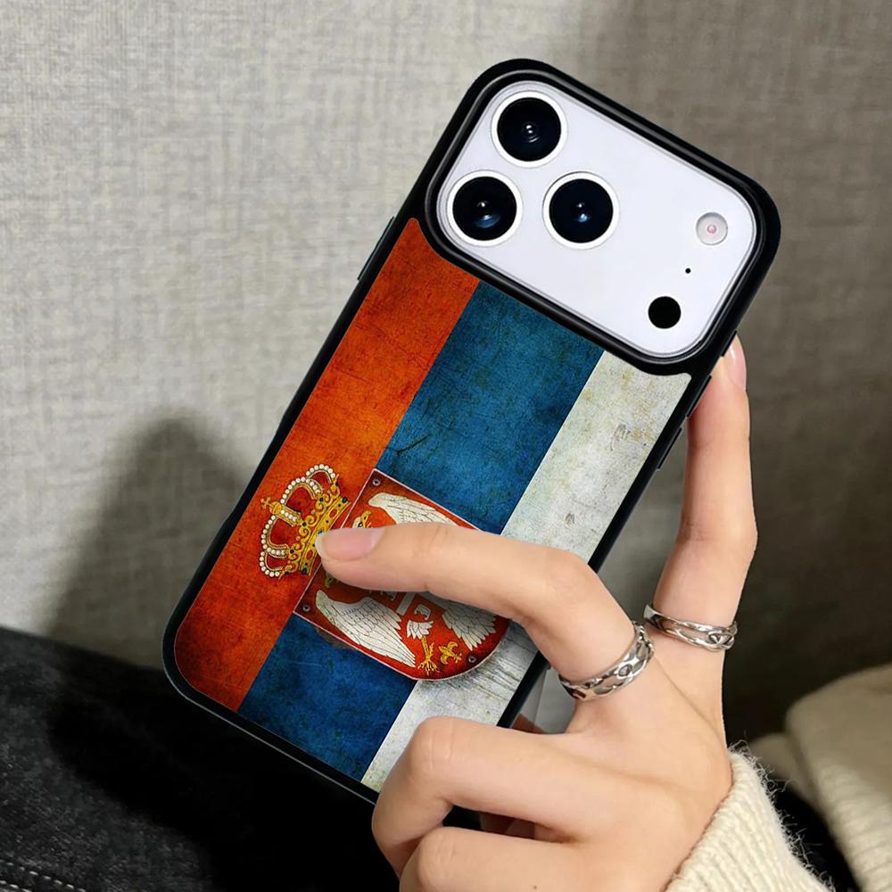 Capa Case for iPhone 17 Air 16 Pro Max 15 Plus 11 13 Mini 14 12 Back Phone Cover Flag of Serbia Serbian