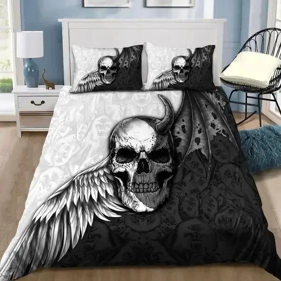 Skull Chevalier Duvet Cover Set King Size Horror Skeleton Bedding Set Day Of The Death Comforter Cover For Boys Men Gifts
