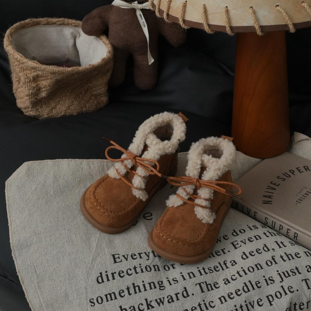 XSHX Retro "Miu Hair Boots" Children's Martin Short Boots Boys and Girls Side Zipper Fleece Warm 248102