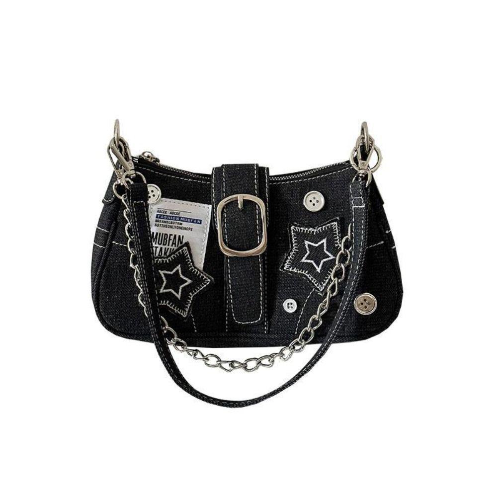

Canvas Underarm Bag Y2K Denim Crossbody Bag Cool Stars Denim Shoulder Bag Daily чёрный