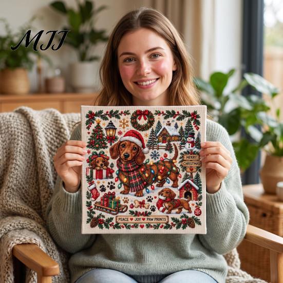 Home Decor Embroidery Patterns Christmas Animal Cross Stitch Kit, Holiday Starter Seasonal Needlepoint Pattern, Festive Craft Kit for Adults