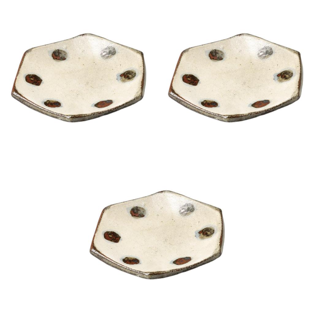 Setomonohonpo Set of 3 Handmade Polka Dot Hexagonal Plates X 9 X Irregular Shape Ceramic Plates (Setomonohonpo) [10.8 0.6 Cm]