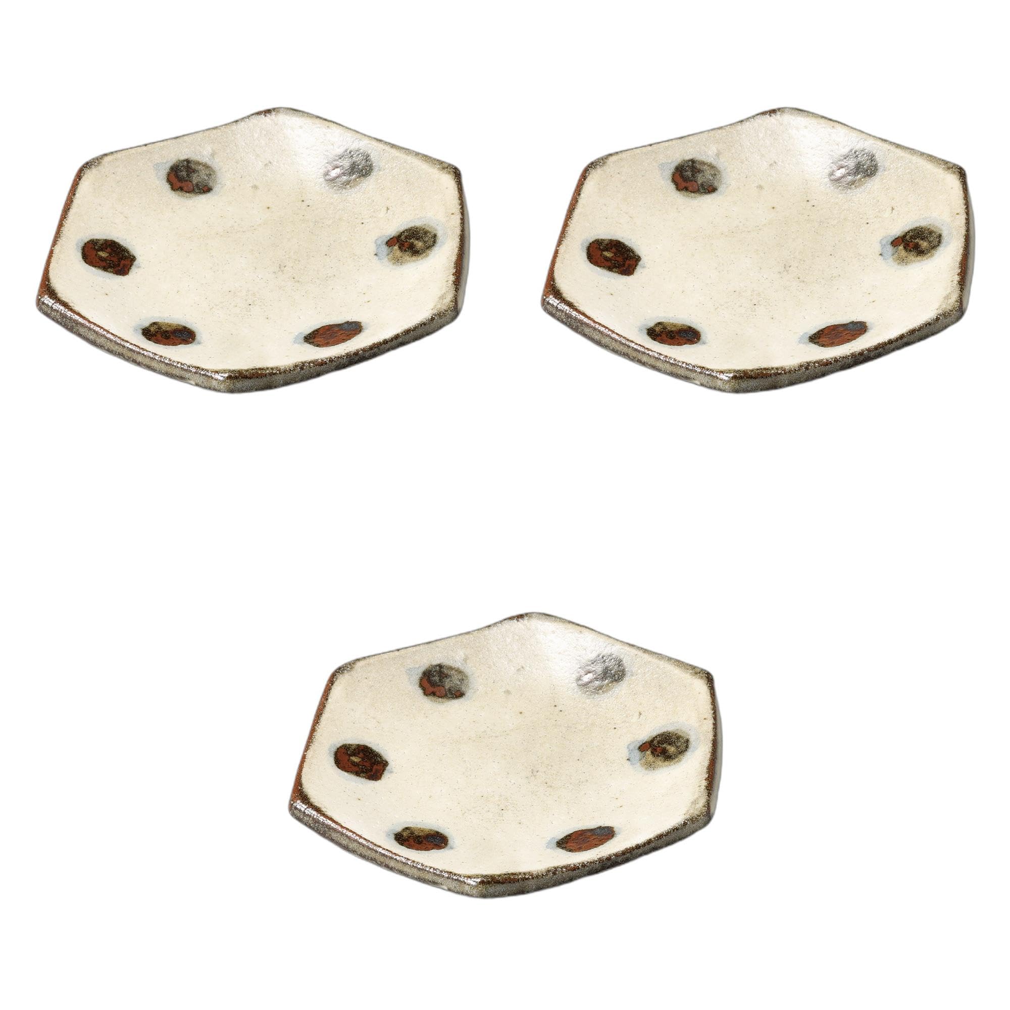 

Setomonohonpo Set of 3 Handmade Polka Dot Hexagonal Plates x 9 x Irregular Shape Ceramic Plates (Setomonohonpo) [10.8 0.6 cm]
