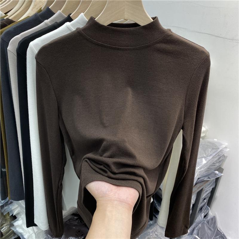 Collar Bottoming Shirt for Women Long-sleeved Cotton T-shirt Autumn Winter New Style Half Turtleneck Versatile Inner Top