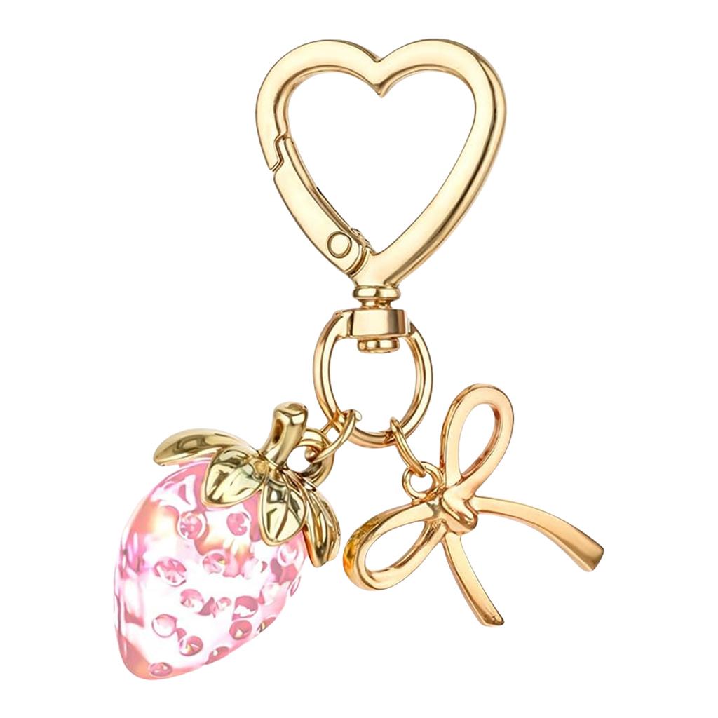 Handmade Strawberry Bowknot Keychain for Women and Girls Featuring Durable Alloy Material and Bright Colors