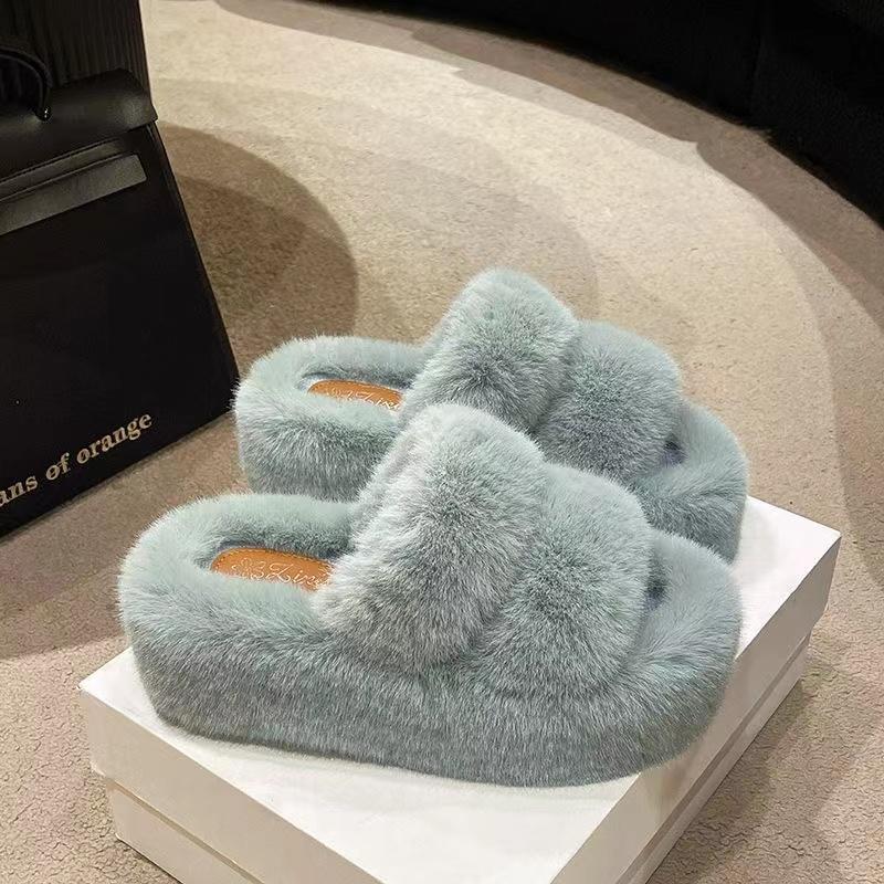 

Мягкий меховой дизайн, толстая подошва 7 см, домашние тапочки для женщин, открытый носок, зимние теплые домашние женские туфли на платформе, плоская подошва 7 см, пушистая плюшевая обувь 42 небесно-голубой
