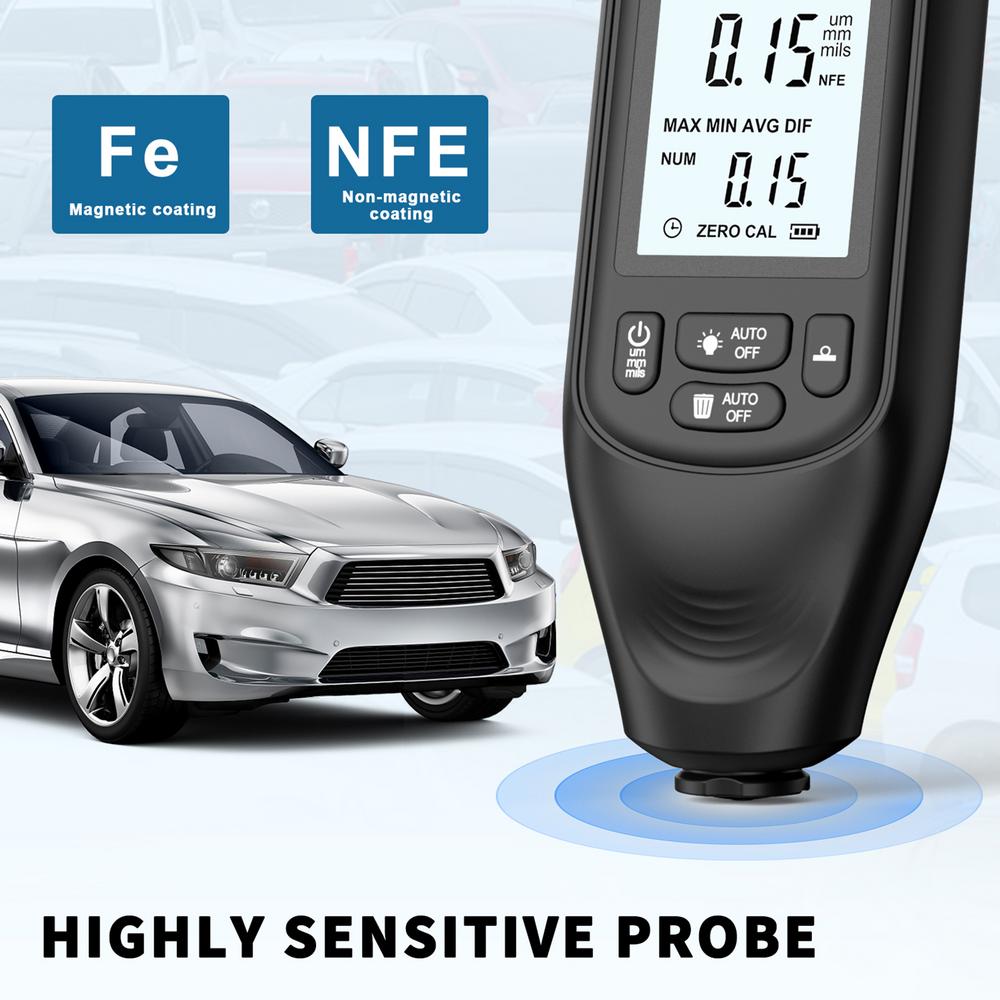 Paint Mil Thickness Meter Gauge Fe/NFe Automatic Detection LCD Display Automotive Paint Thickness Measurement With Ultra High