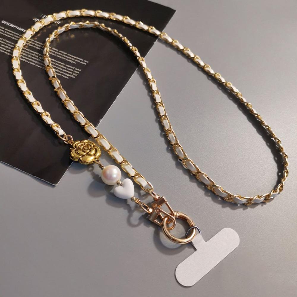 Camellia Crossbody Phone Rope Metal Chain Mobile Phone Strap Hanging Ornaments
