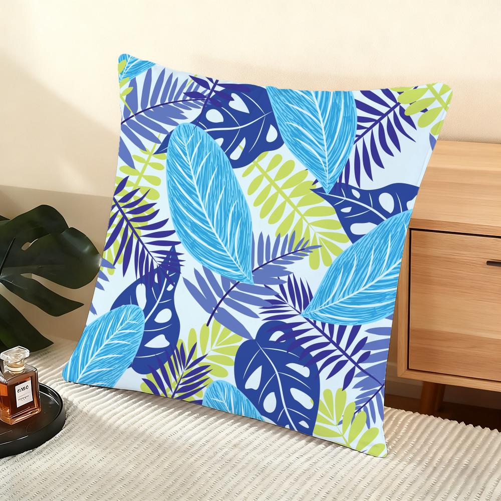 Tropical Palm Leaves Cushion Cover Soft Short Plush Pillow Cover Smooth Cozy Texture Aesthetic Cushion Case Home Decor