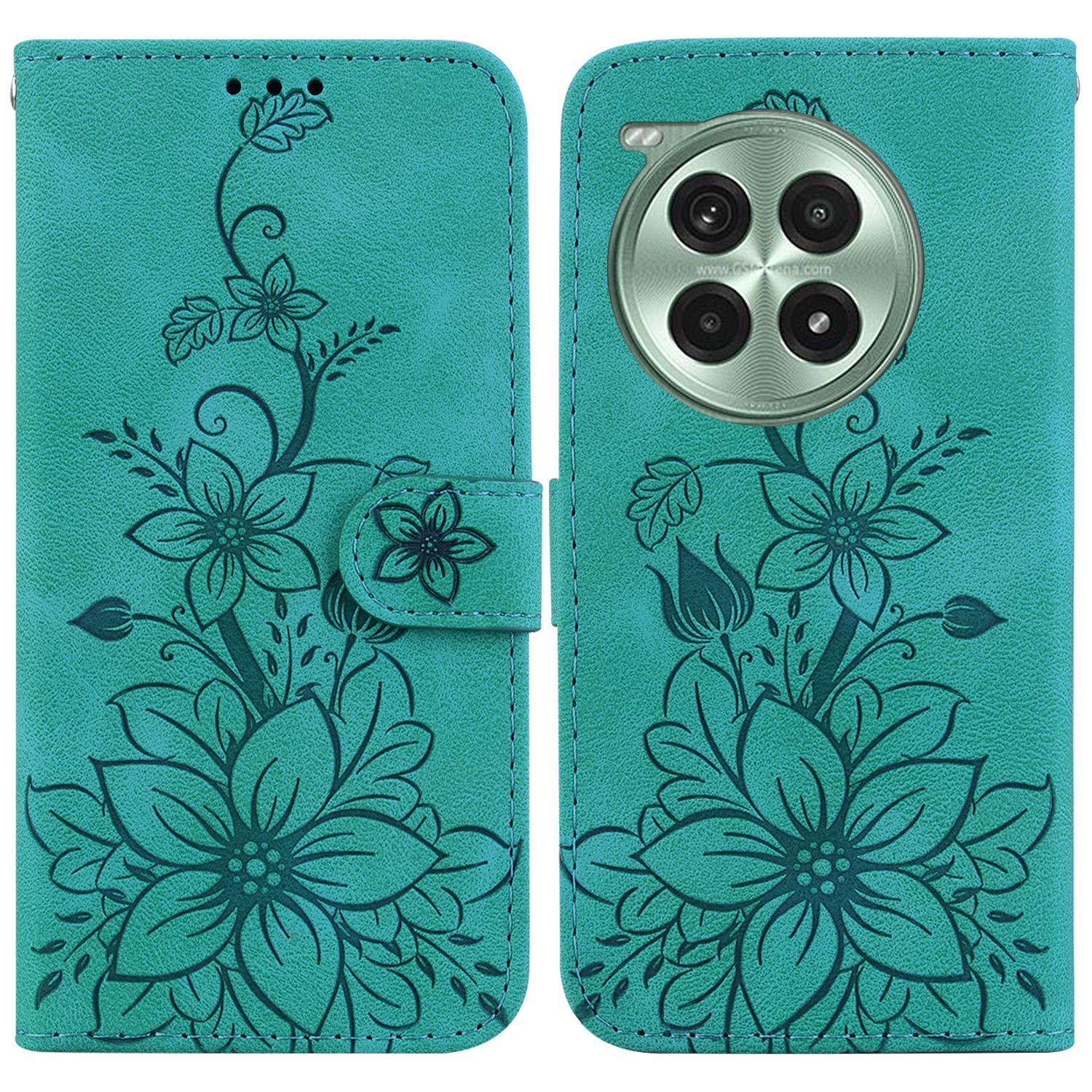 

Для OnePlus Ace 3 Pro 5G Чехол-подставка Кожаный чехол для телефона с тиснением в виде лилии Green