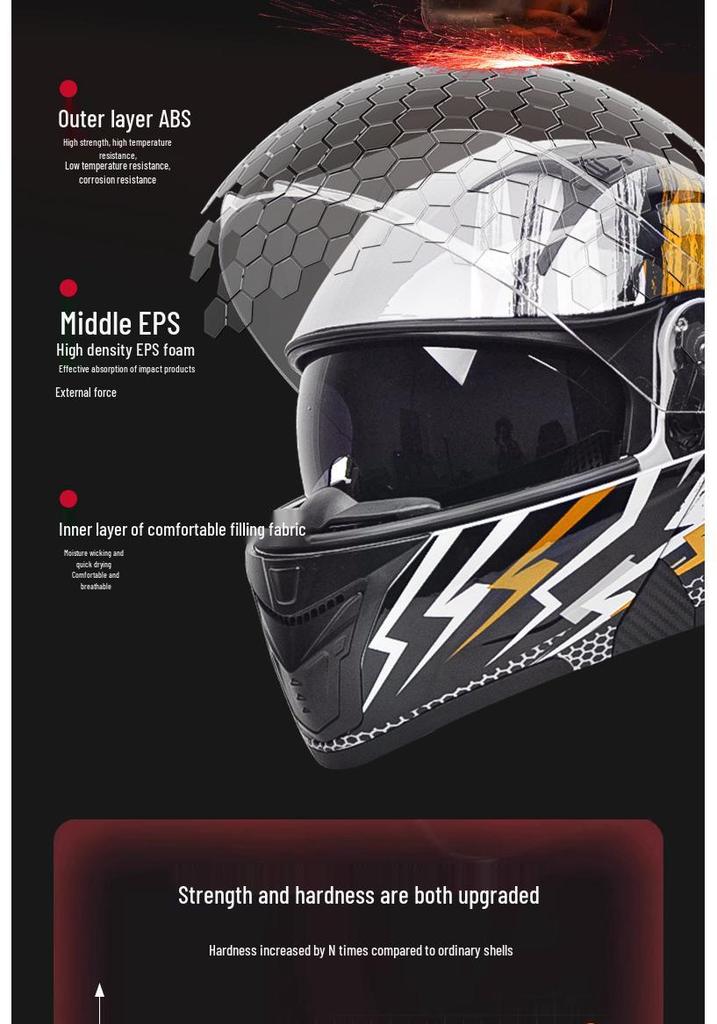 Unisex Full Face Flip-Up Motorcycle Helmet with LED Taillight, All-Season, 3C/DOT Certified