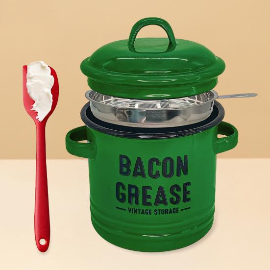 Bacon Grease Container with Strainer Scraper 46oz Ceramic Grease Saver 46oz Retro Lard Pot Cooking Up Fat Catcher