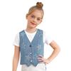 Girls Shiny Rhinestone Stars Denim Vest Buttons Sleeveless Jacket Asymmetrical Waistcoat Birthday Party Top
