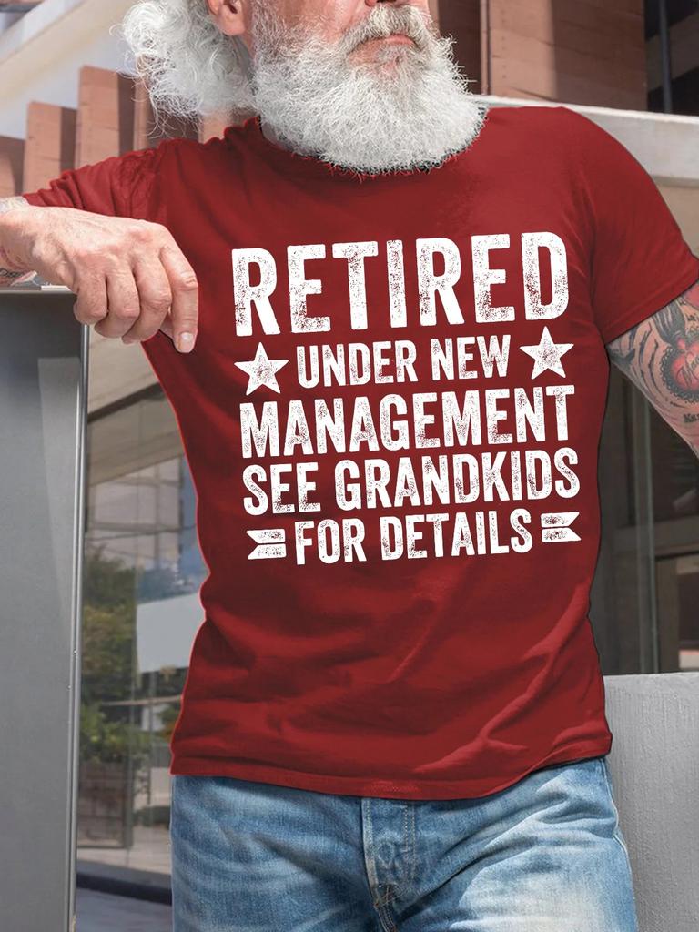 Unisexs Retired Under New Unisexageunisext See Grandkids For Details Funny Graphic Print Cotton Text Letters Casual Tshirt