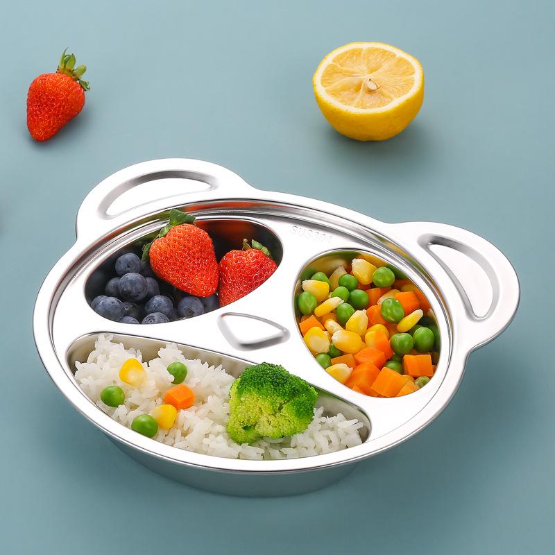 Creative 304 Stainless Steel Children's Divided Plate - Cartoon Anti-fall Design for Kindergarten and Baby Tableware.