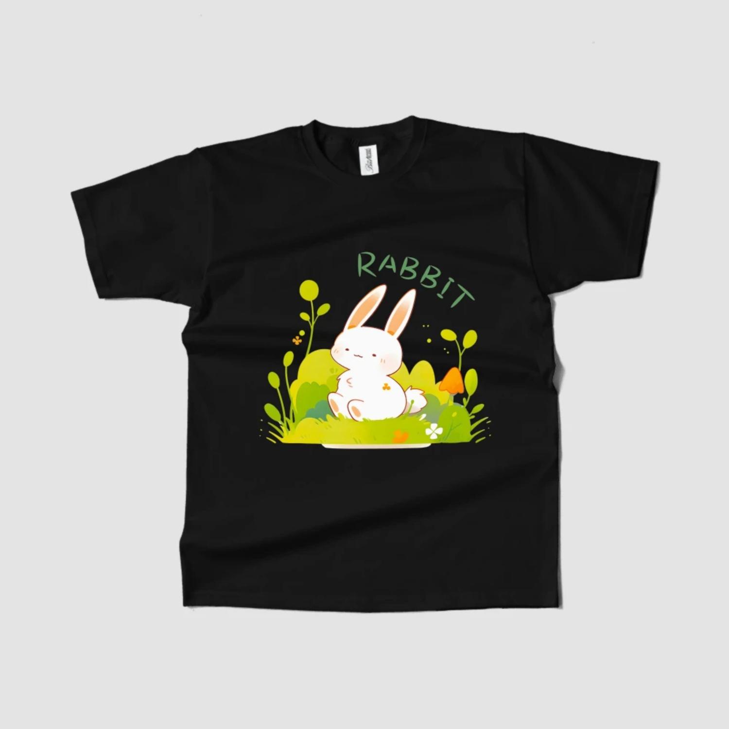 Charming Womens Short Sleeve T Shirt Rabbit Design with Adorable Bunny in Greenery Graphic for a Delightful Look S