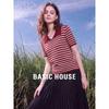 Basic House Women's Striped Knit Short Sleeve T-Shirt