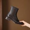Krazing Pot Sheepskin Winter Square Toe Western Boots Med Heels Zipper Women Ankle Boots