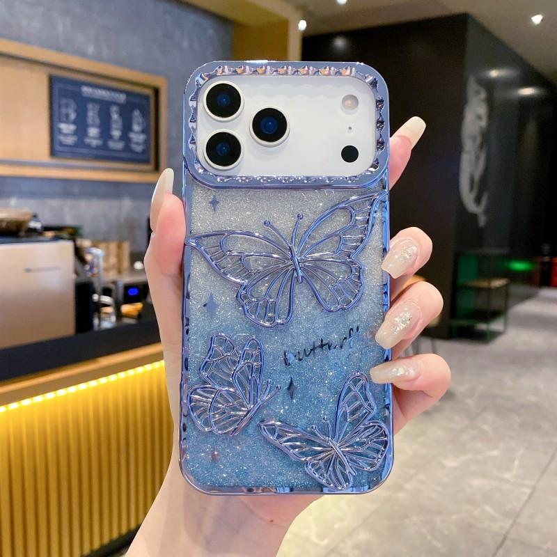 3D Butterfly Glitter Case For iPhone 17 Pro Max 17 Air 17Pro Shockproof Transparent Soft TPU Plating Phone Back Cover
