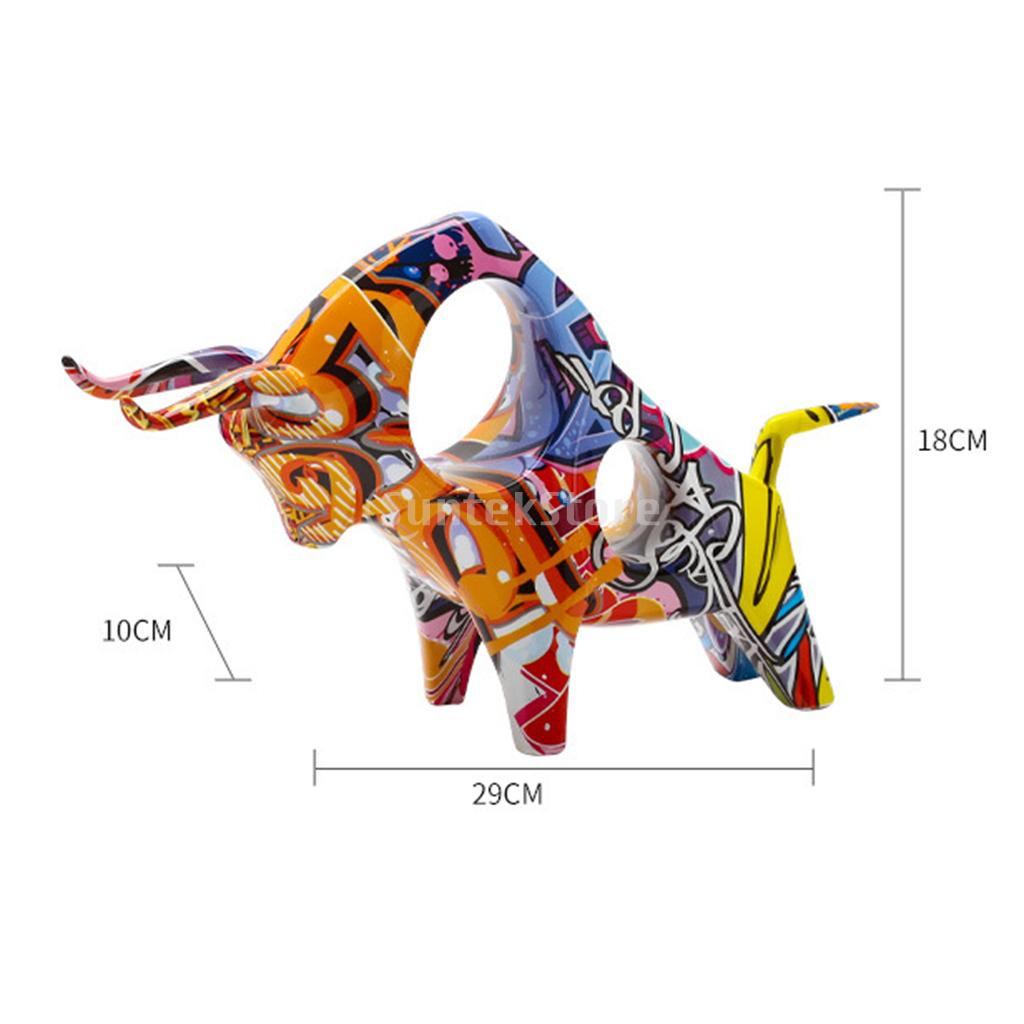 Resin Bull Sculpture Artist Graffiti Decor Modern Sculpture Present Home Office Shelf OX Figurine Bookcase Ornament Crafts