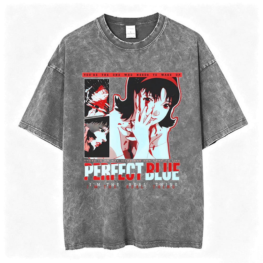 Vintage Washed Anime Perfect Blue Mima Kirigoe TShirts Mens Women Clothing Fashion Harajuku Oversized Short Sleeve T Shirts