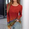 Women's  And Winter Slim Bottom T-shirt Fashion Casual Gradient Printing Round Neck Pullover Long Sleeve Top