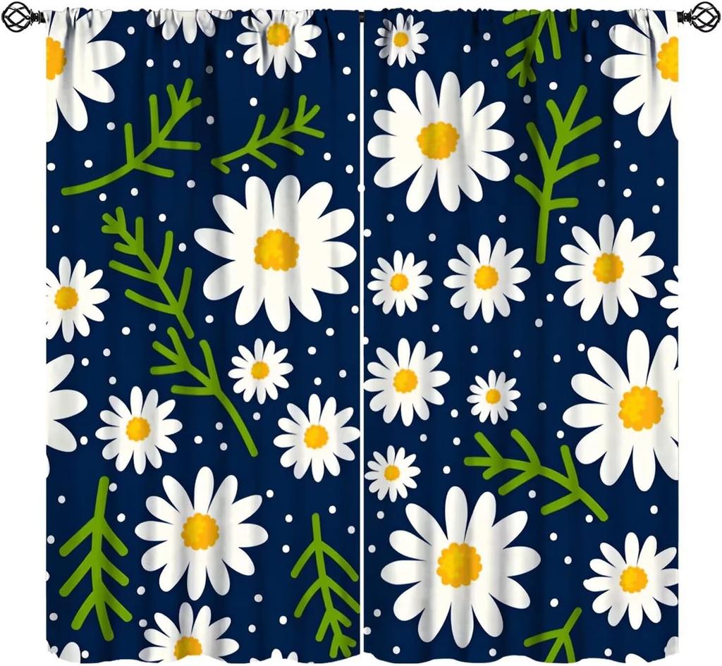 Pink Orange Flower Curtains Girls Bedroom Retro Hippie Groovy Daisy Floral Print Window Treatments Kids Curtain Polyester Ideal For