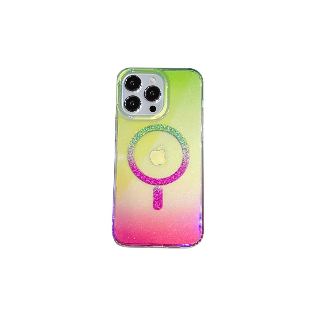 The IPhone16 Dual-color Gradient Blue Light Glitter Magnetic Attraction Is Suitable for Apple 14/15 Pro Max Phone Cases