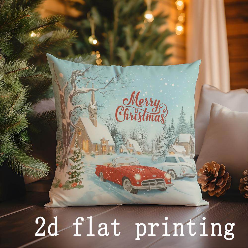 

Christmas-themed Pillowcases with Gingerbread & Scene Pattern Cushion Cover Suitable for Sofa Bedroom Car Pillow Cover 16x16Inch