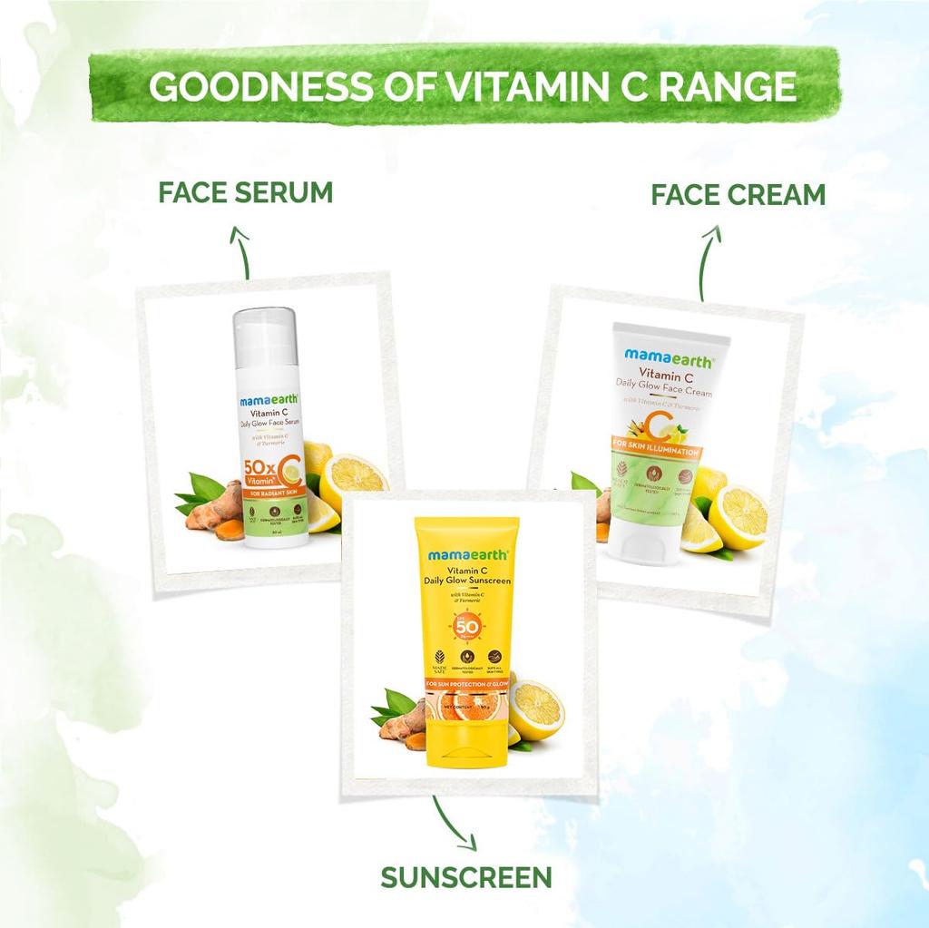 Mamaearth Vitamin C & Turmeric Sunscreen SPF 50 PA++++ – 80g x 2 Pack, No White Cast, Lightweight, Brightens Skin, Tan Protection, All Skin Types
