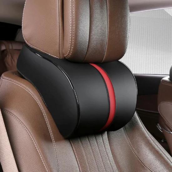 Adjustable Car Headrest Pillow Set Leather Auto Neck Protection Rest Pillows Seat Waist Supports Lumbar Cushion Memory Cotton