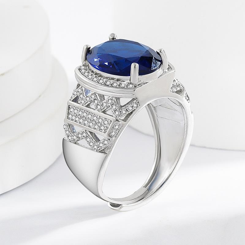 925 Sterling Silver Luxury Oval Sapphire Ring Silver Engagement Band