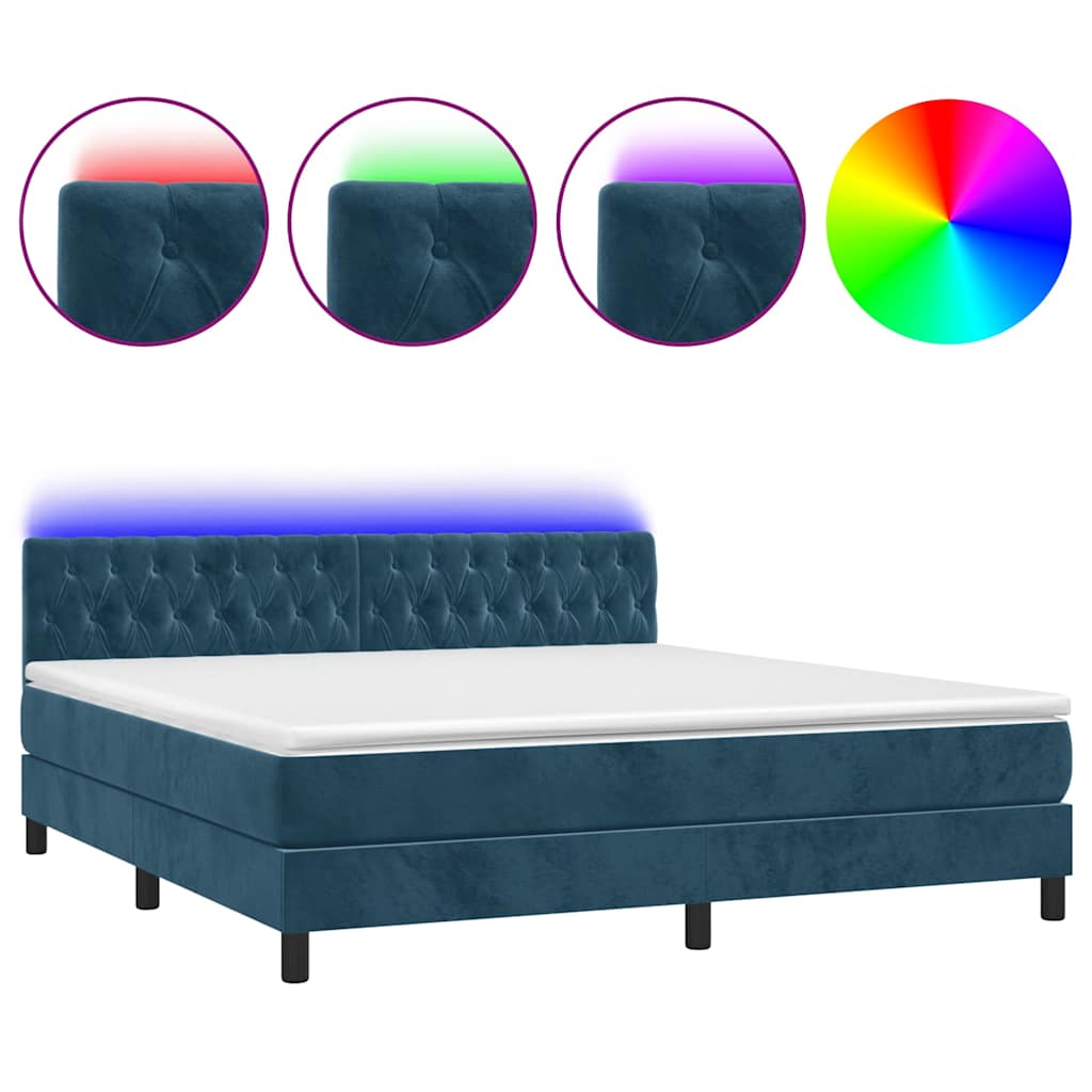Box Spring Bed with Mattress & LED Dark Blue 180x200 Cm Velvet