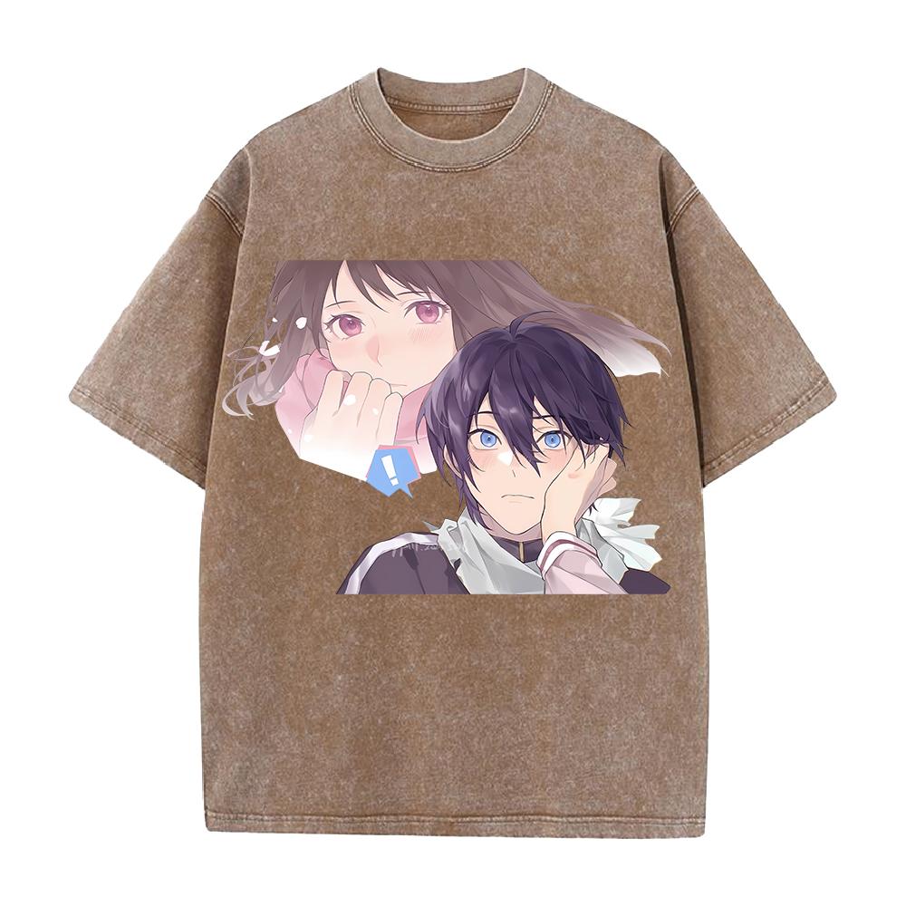Anime Noragami Yato Iki Hiyori Graphic T Shirt Men Women Clothing Casual Cotton Tshirt Vintage Washed T-shirt Harajuku Male Tops