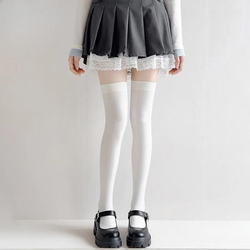 Women'S Sexy Solid Color Black White Thigh High Socks Cute Lolita Style Sweet Thin Leggings Velvet Soft Skin-Friendly Stockings