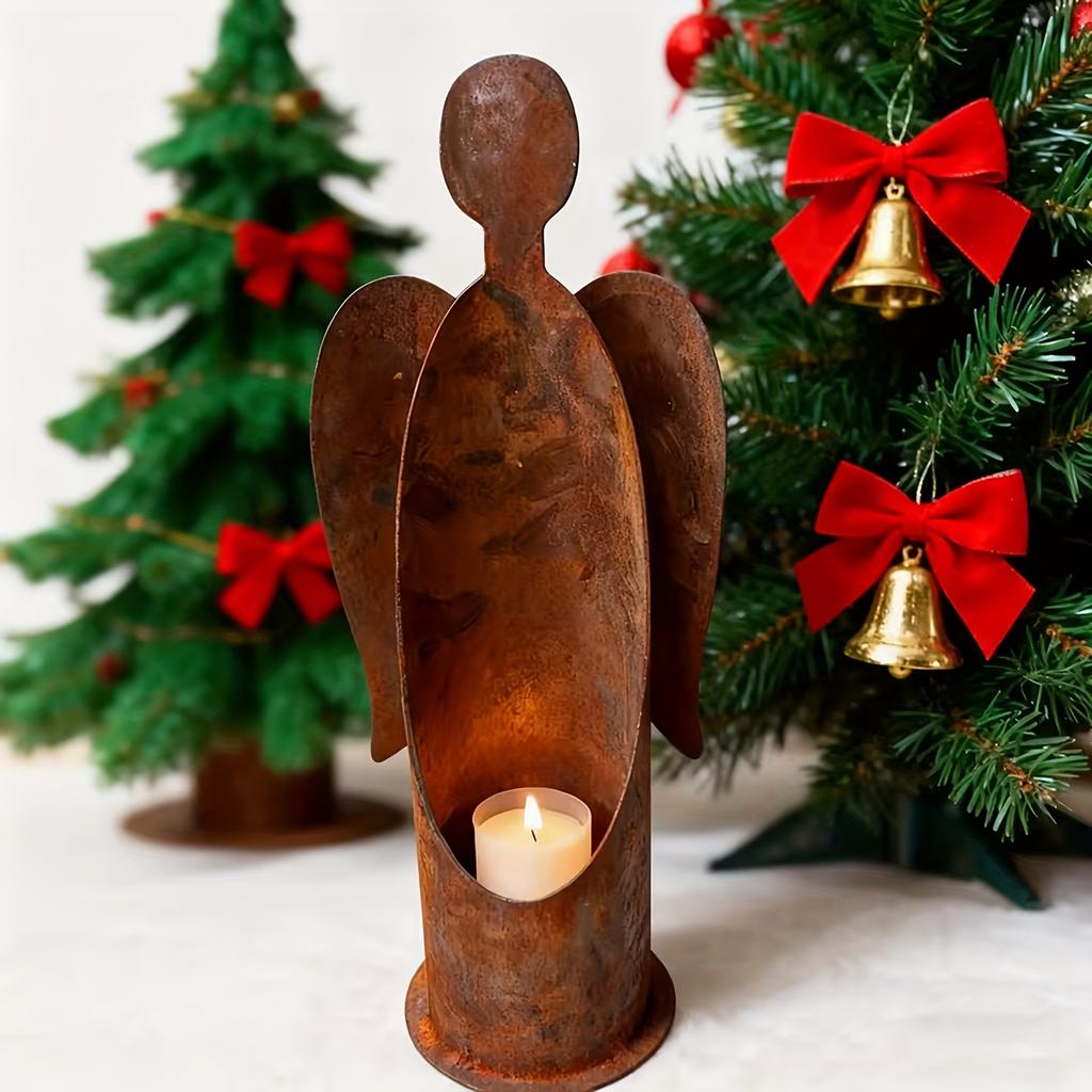 Angel Shaped Candle Holder Antique Metal Planter Garden Outdoor Indoor Desktop Decor Ornament for Succulents Candles Rustic Gift