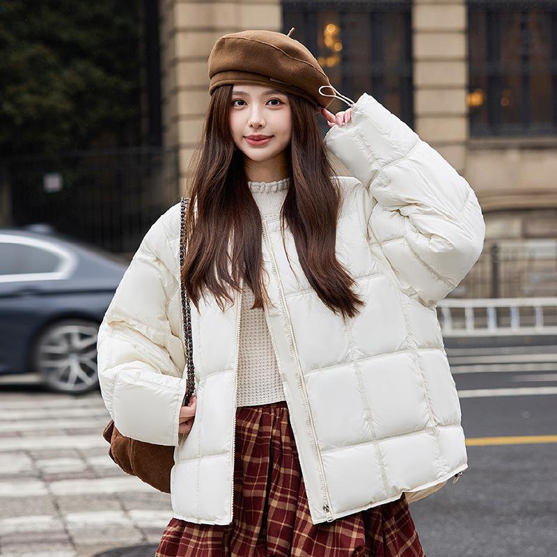 Round Neck Square Quilting Down Jacket Women's Loose Plus Size Outwear