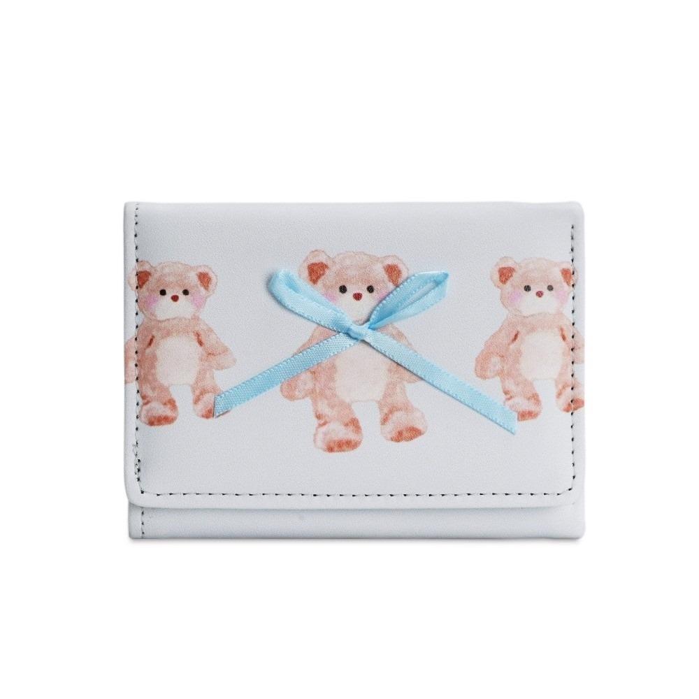New Cute Bear Bow Coin Purse Portable Folding Credit Card Holder Multi-Slot Tri-fold Coin Pouch Girl