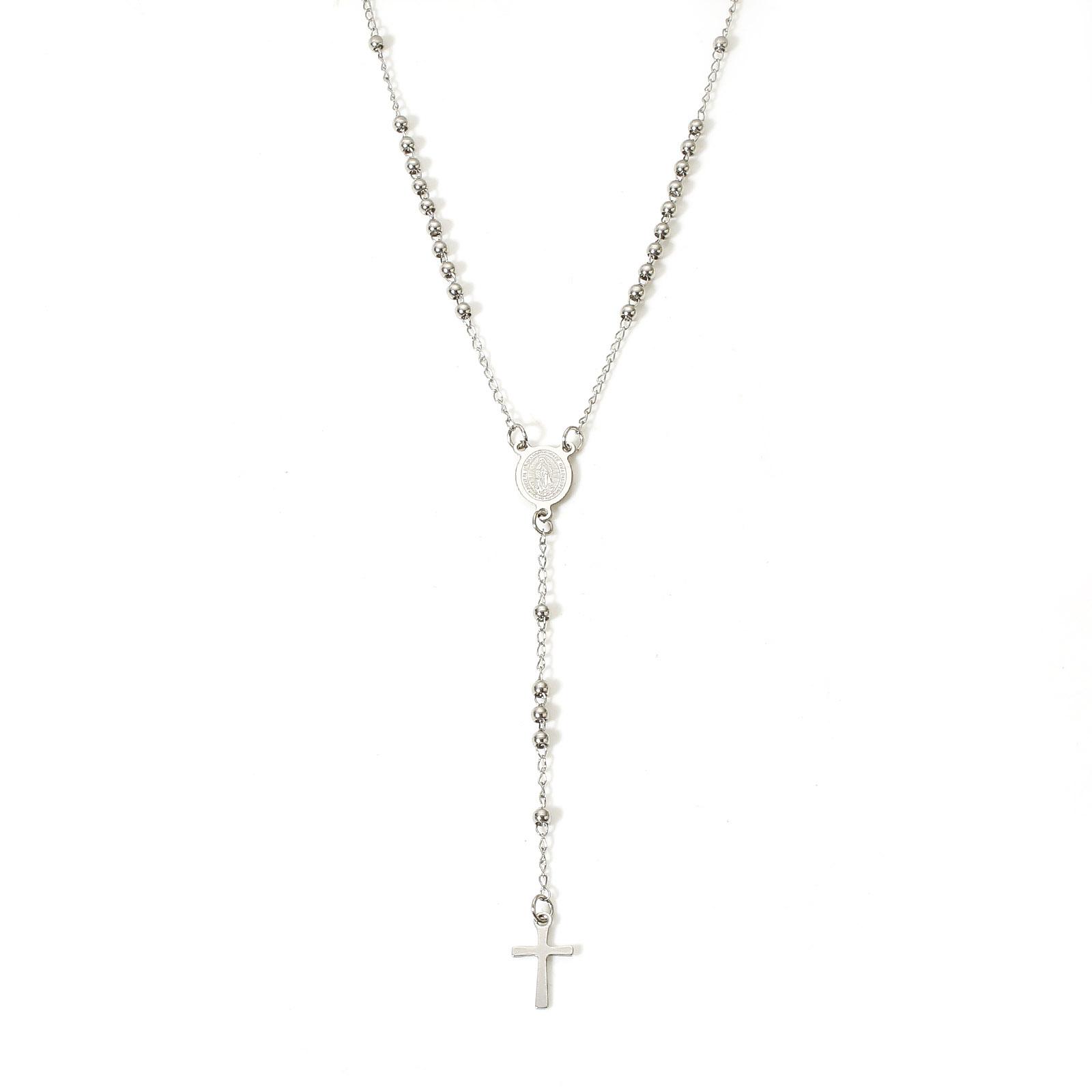 

1Piece 304 Stainless Steel Religious Handmade Link Chain Necklace Cross Virgin Mary Charms Necklace For Women Men Gift 53cm Long