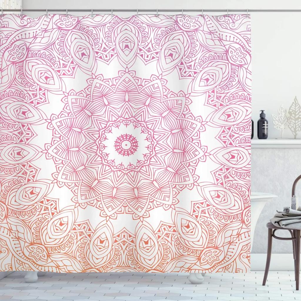 Bohemian 3D Shower Curtain, Indian Mandala Flower Green Blue Chic Color Modern Pattern Bathroom Fabric Home Decor Shower Curtain